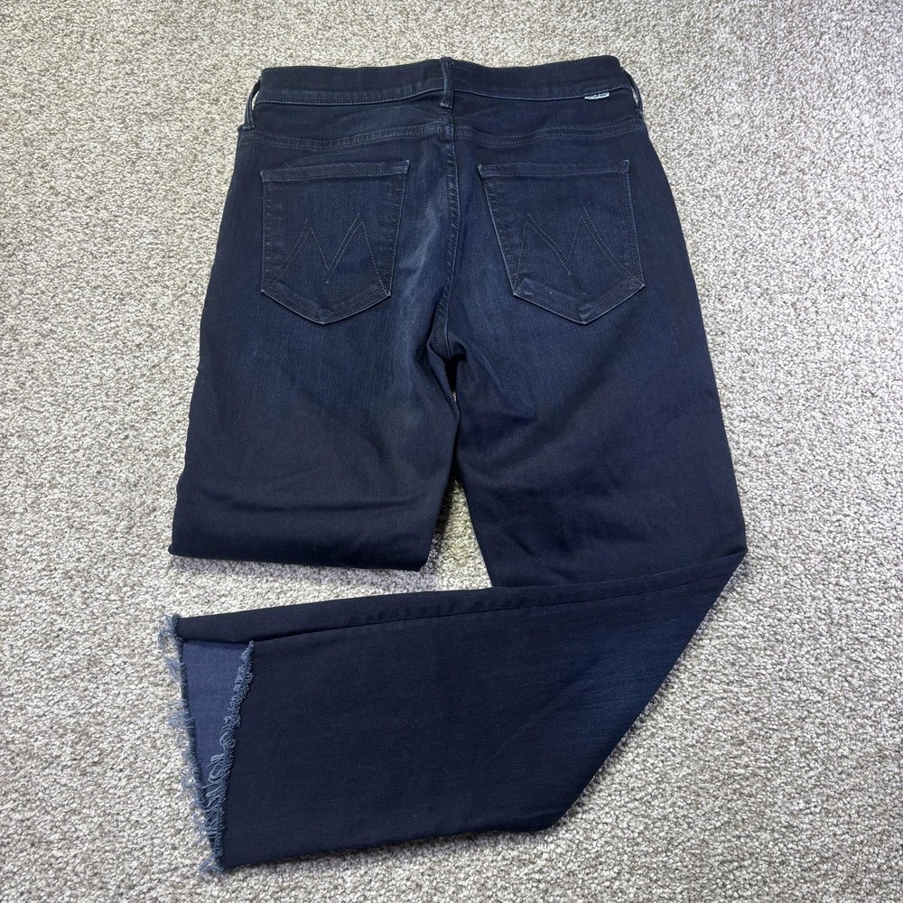Mother Women Dark Wash High Rise Flare Jeans Raw Step Hem‎ Blue Denim